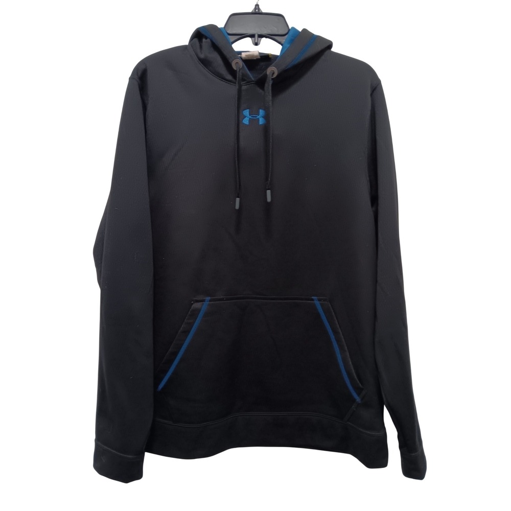 Under Armour Mens Loose Fit Pullover Hoodie Black Blue Size Medium M Polyester